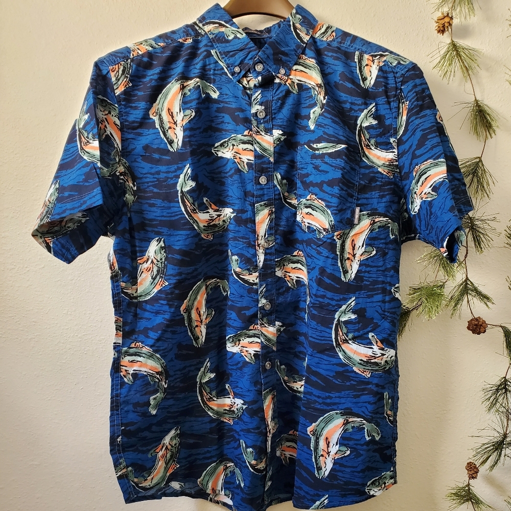 Eddie Bauer Fish Print Baja Camp Shirt  NWT